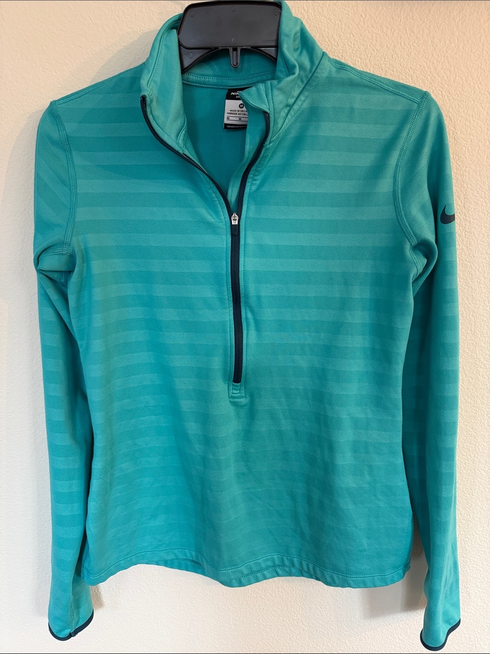 Nike Women's Teal Quarter-Zip Long Sleeve Pullover DRI FIT
